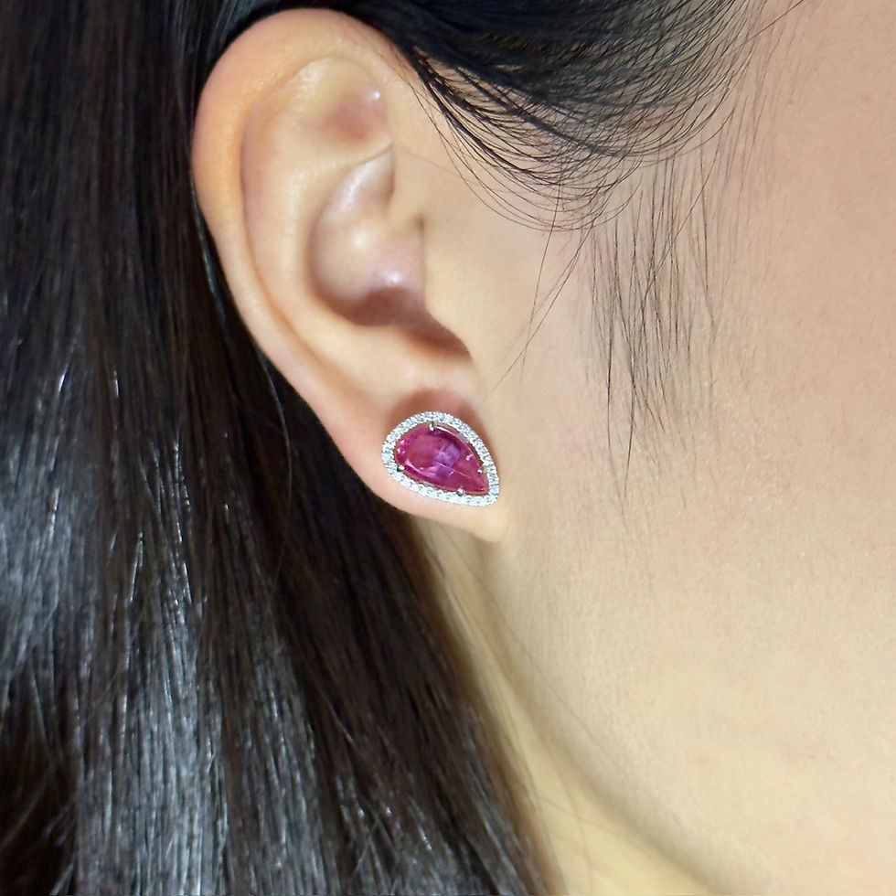 Thumbnail: 18KW Gold Pink Sapphire Diamond Earrings