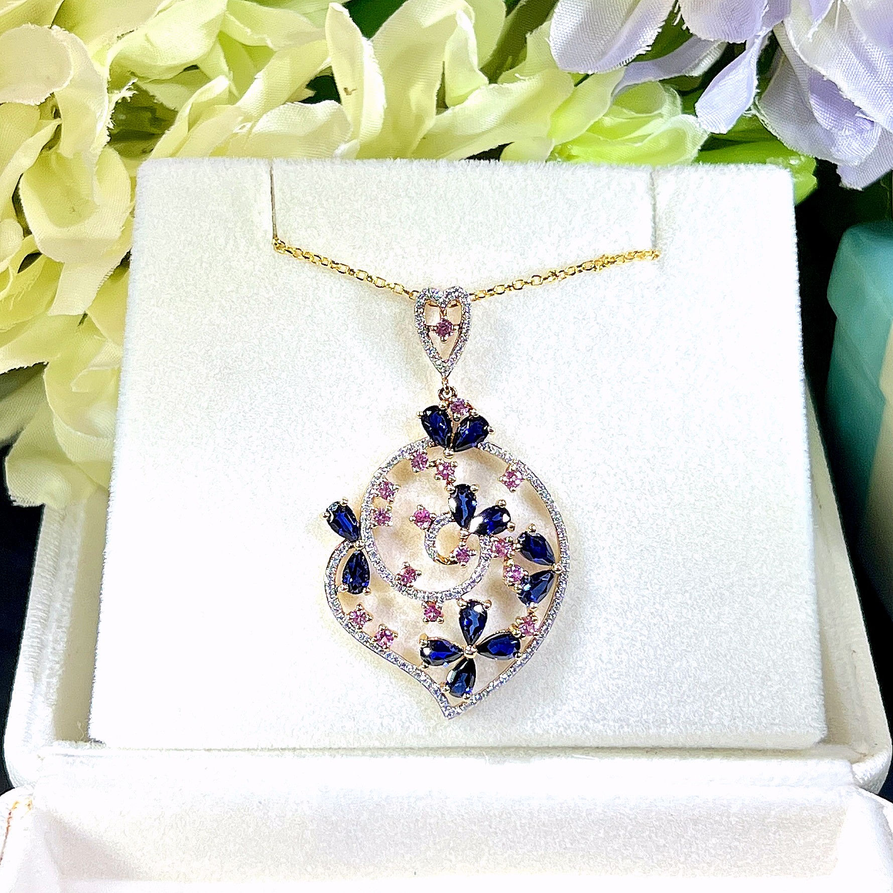 Glamorous swirling floral cz diamond pendant & Optional chain