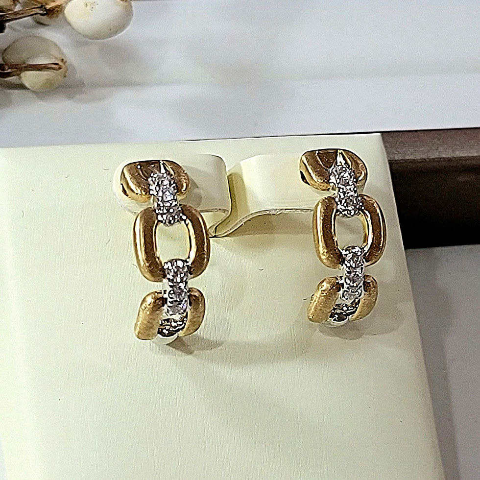 Thumbnail: Gold Diamond Chain-Link J Hoop Earrings