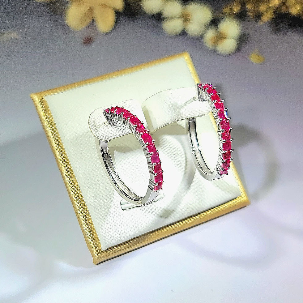Thumbnail: 18KW Gold Ruby Hoop Earrings