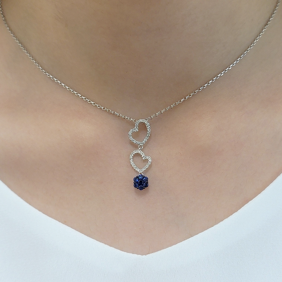 Thumbnail: Graceful double heart blue sapphire cz diamond pendant & Optional chain