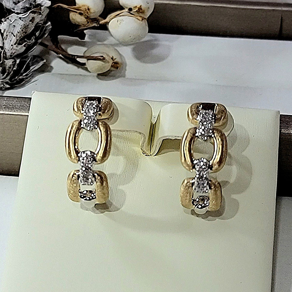 Thumbnail: Gold Diamond Chain-Link J Hoop Earrings