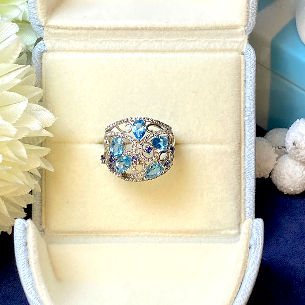 Majestic blue topaz & sapphire cz ring