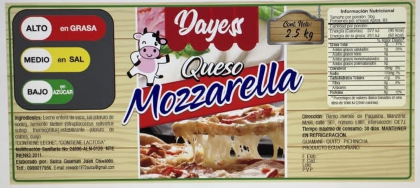 Queso Mozzarella Laminado 2500gr.