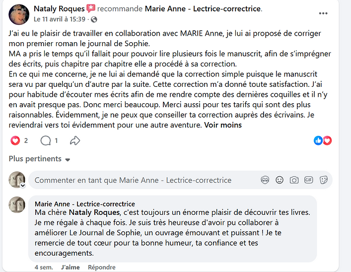 Recommandation Nataly ROQUES - 11 avril 2026