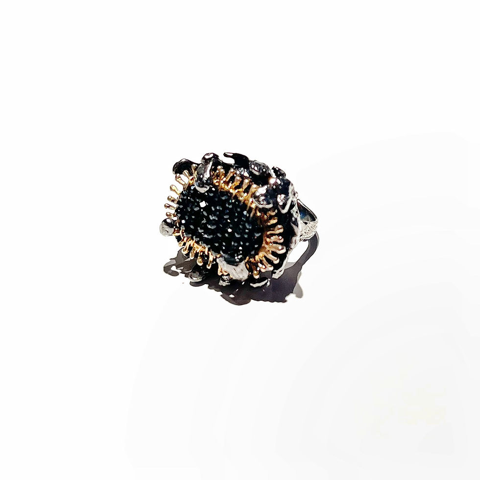 Thumbnail: CAMILLE black spinel - brass & silver ring