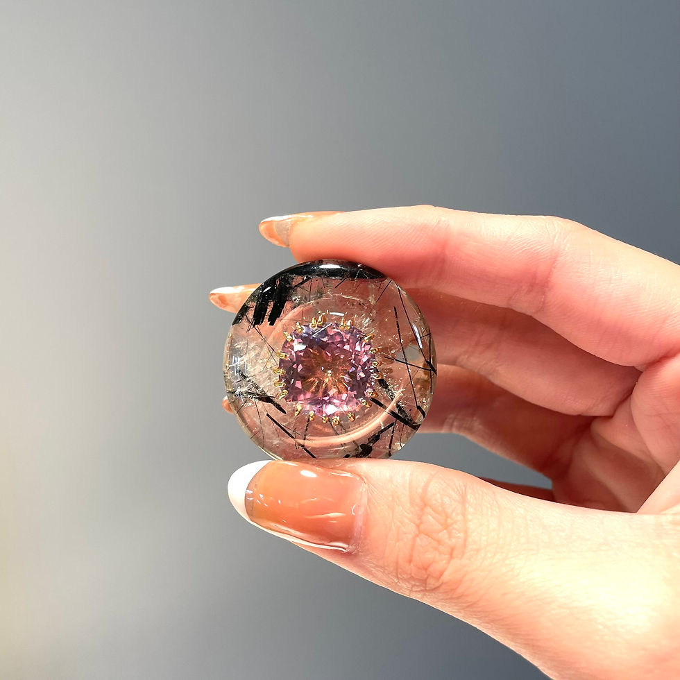 Thumbnail: VENICE black tourmalinated quartz & amethyst 10K gold ring