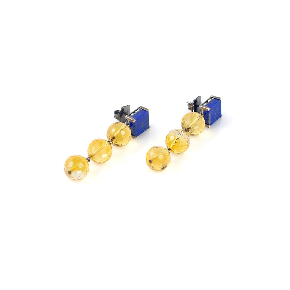 Thumbnail: DISCO citrine & lapis lazuli silver earrings