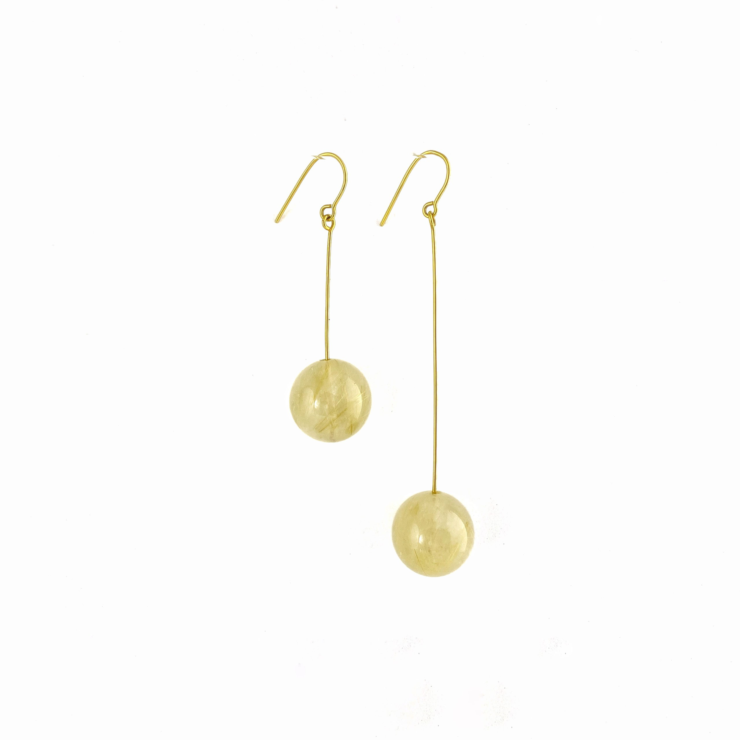 LOLLIPOP yellow rutilated quartz - 10K gold asymmetrical earrings