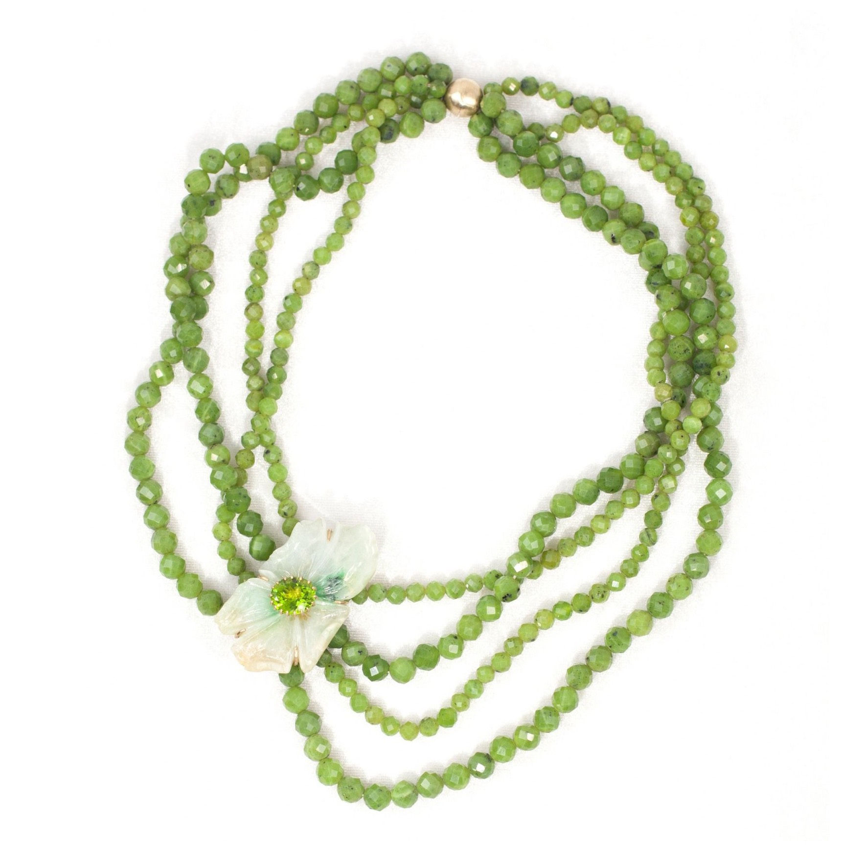 SUMMER BLOOM burmese jadeite, peridot & nephrite - 10K gold necklace
