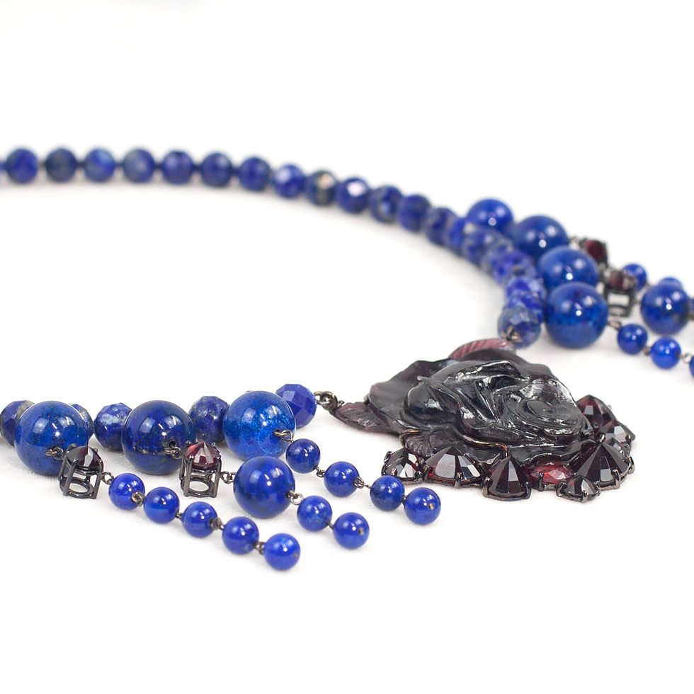 Thumbnail: MIDNIGHT GARDEN garnet, spinel & lapis lazuli - 10K gold neckpiece