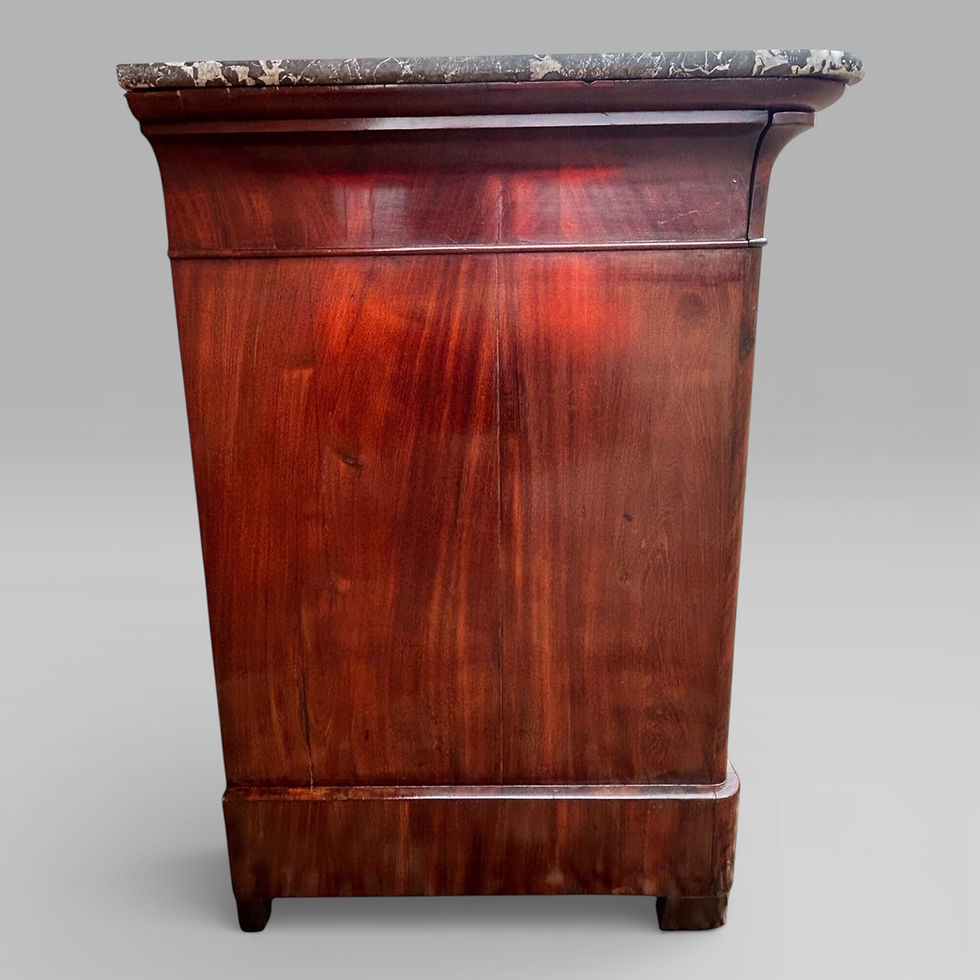 Thumbnail: 19th Century French Flame Mahogany Marble Topped Commode