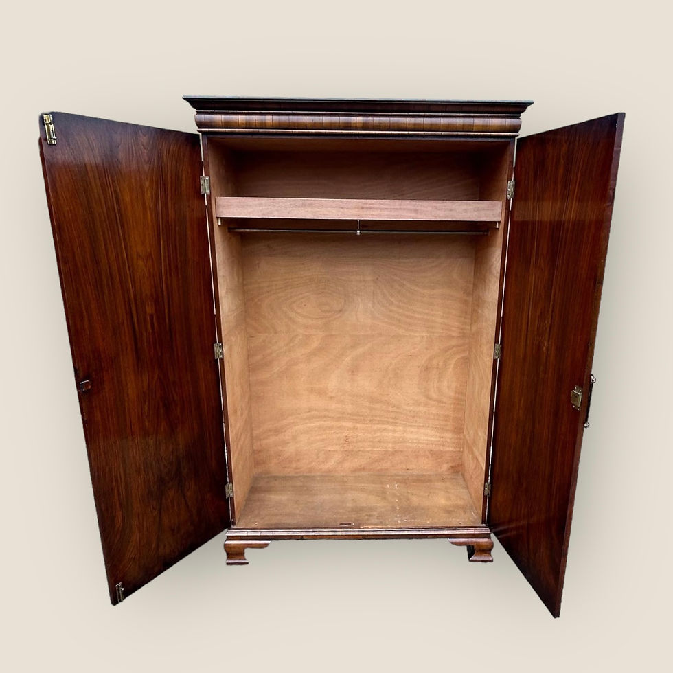 Thumbnail: Queen Anne Style Walnut Veneered Double Door Wardrobe Inside View (Doors Opened)