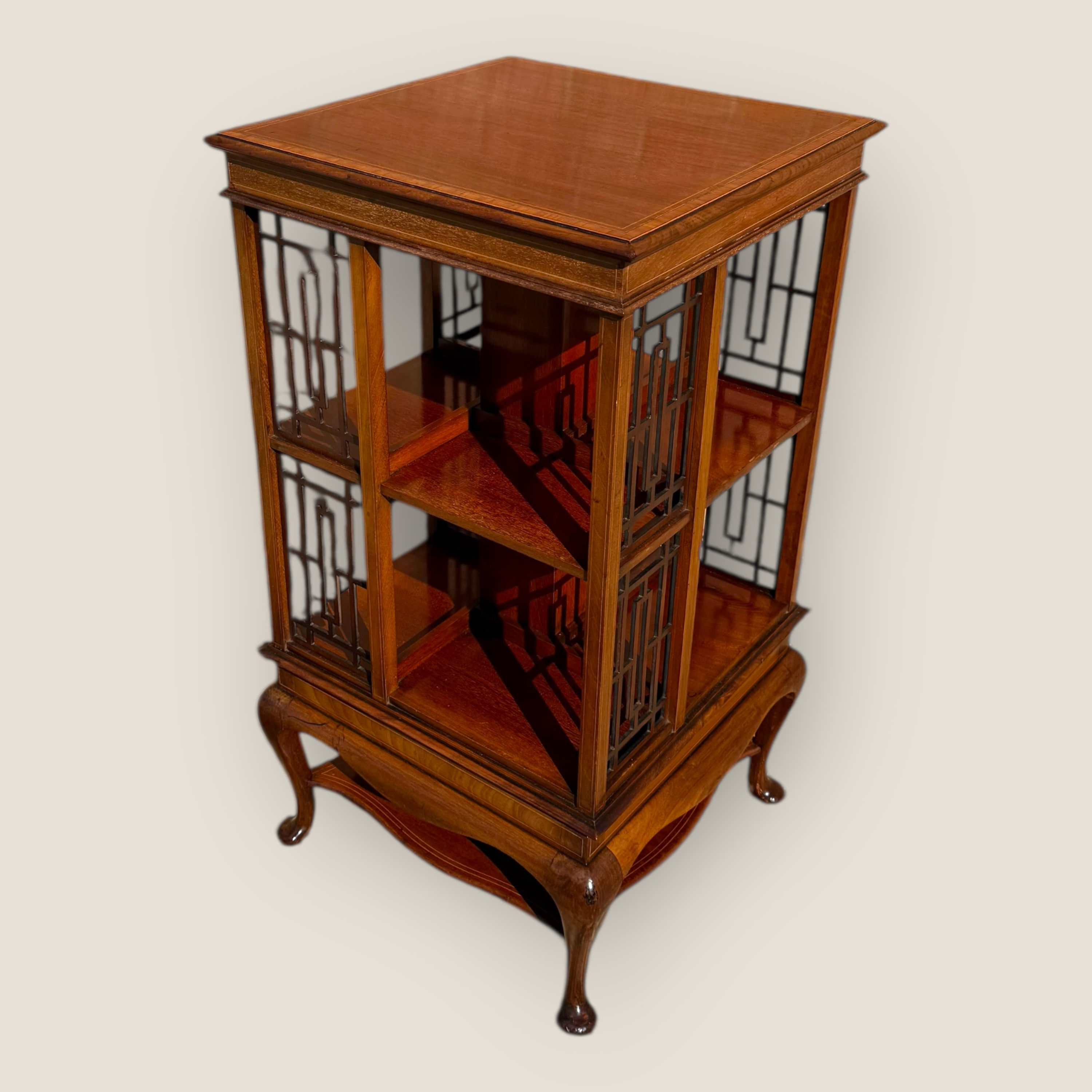 Antique Edwardian Mahogany and Inlaid Revolving Bookcase