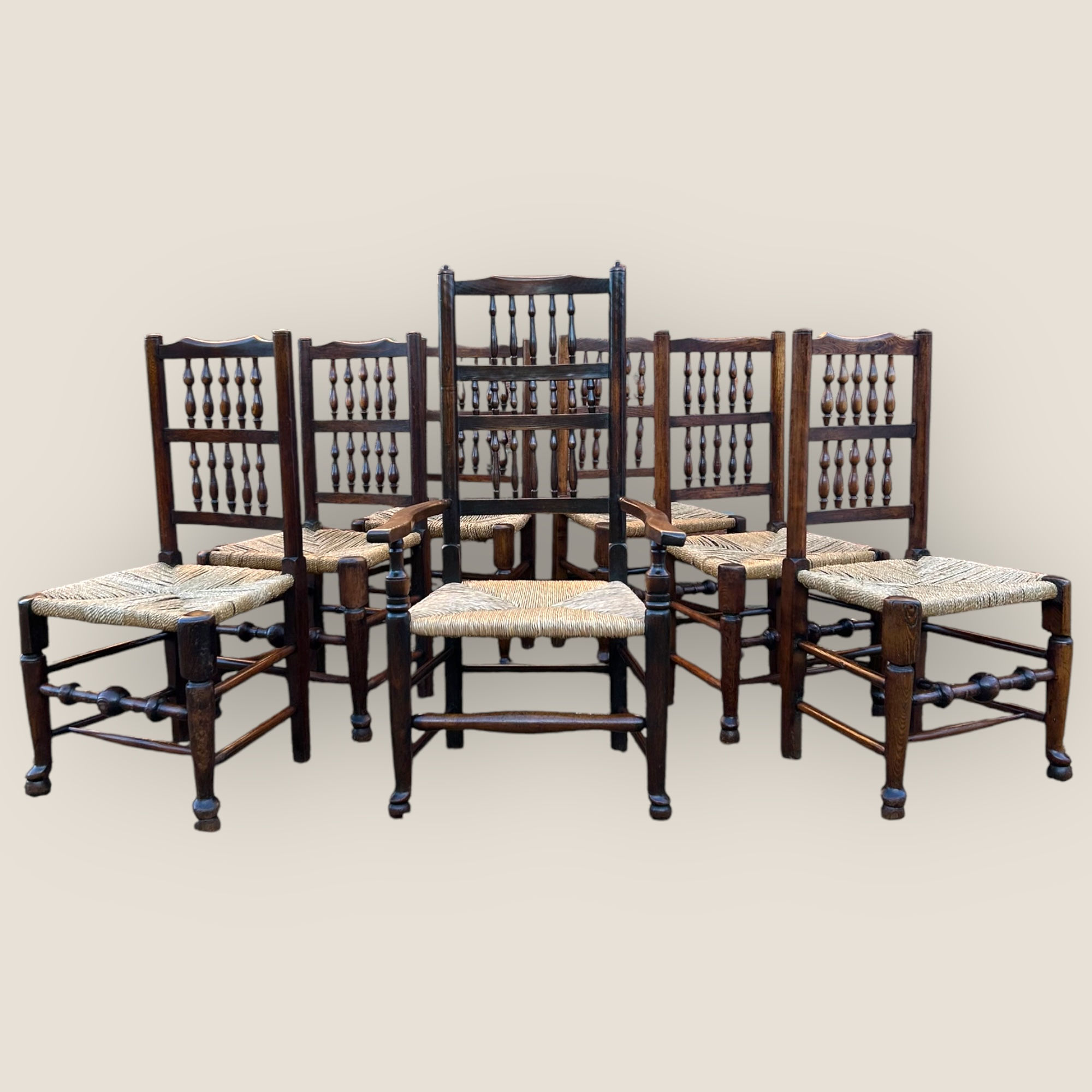 Set of 7 Georgian Spindleback Farmhouse Dining Chairs