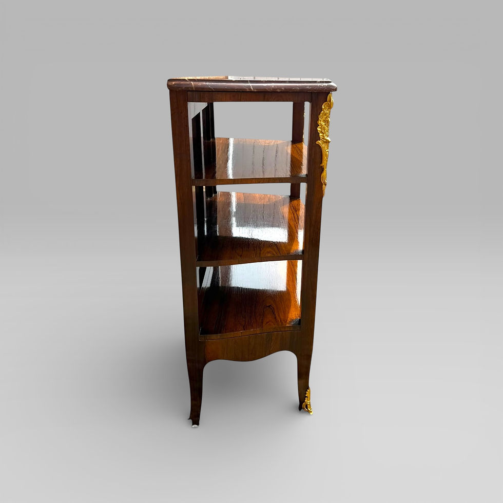 Thumbnail: Antique French Rosewood & Marble Brass Ormolu Side Cabinet with Book Shelves