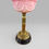 Thumbnail: Antique Victorian Cranberry Etched Glass Oil Lamp With Brass Column
