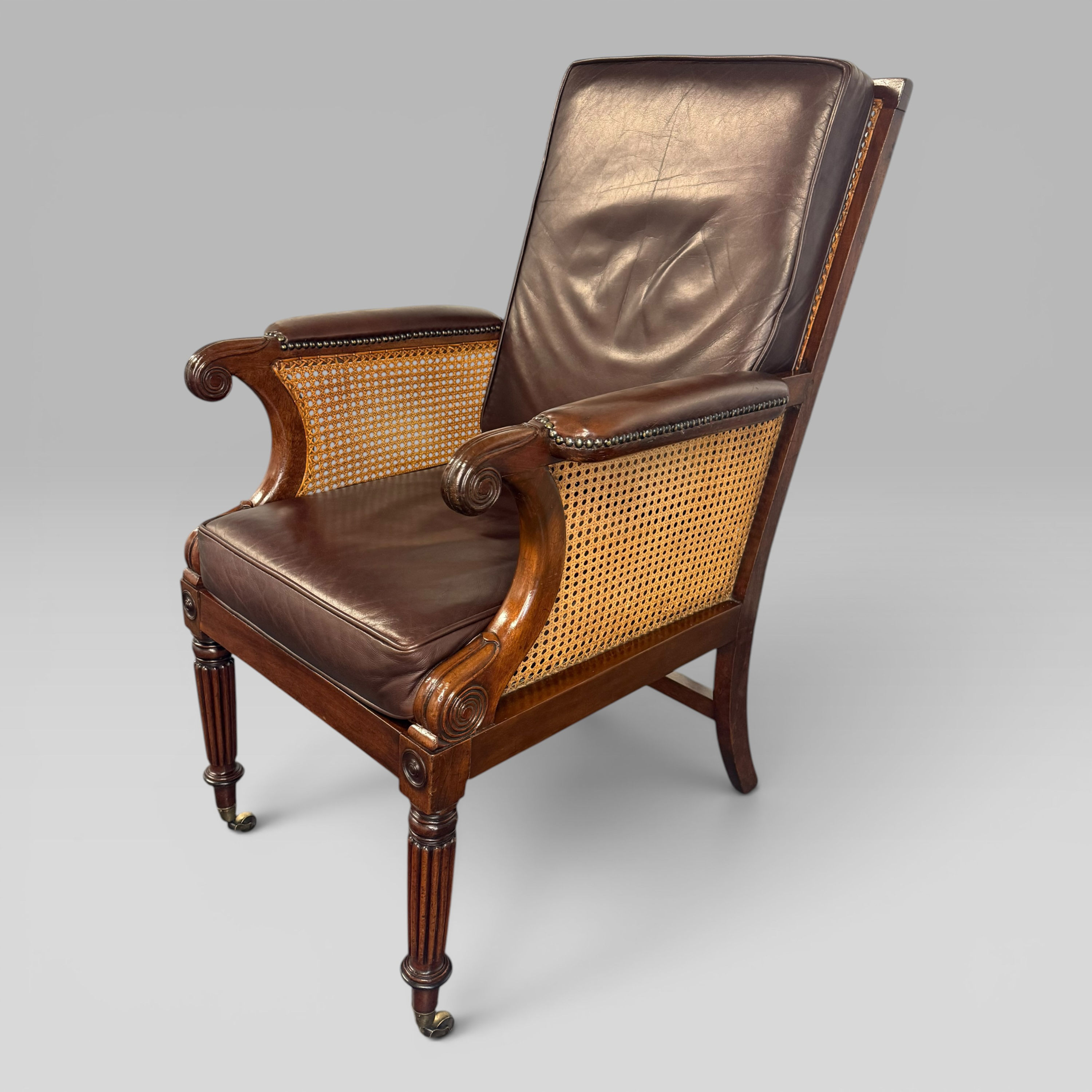 Regency Mahogany & Caned Library Bergère Armchair