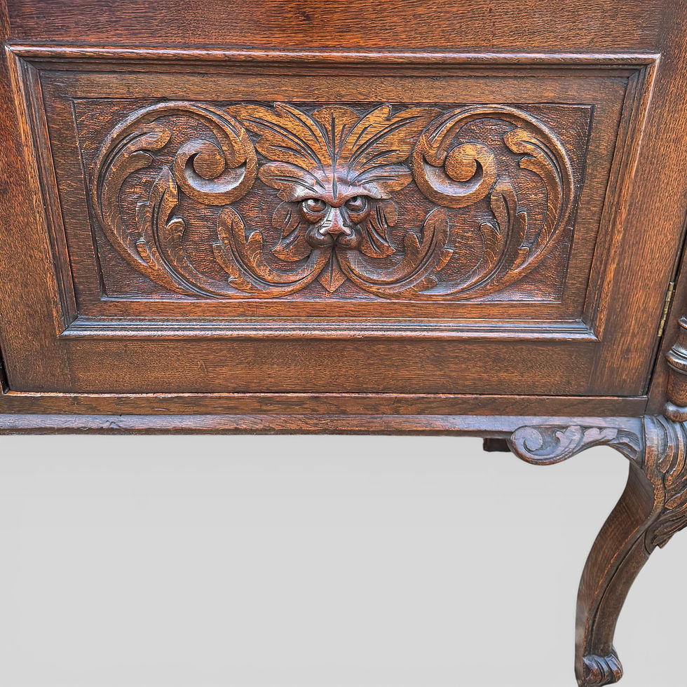 Thumbnail: Late Victorian Oak Bowfront Dresser Green Man Carvings Cabriole Legs