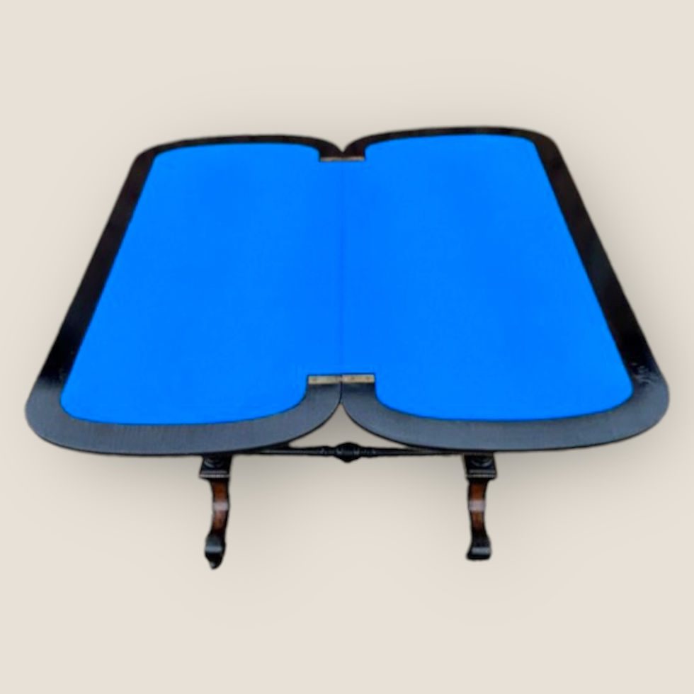 Thumbnail: Antique Victorian Aesthetic Movement Ebonised Brass & Amboyna Card Side Table