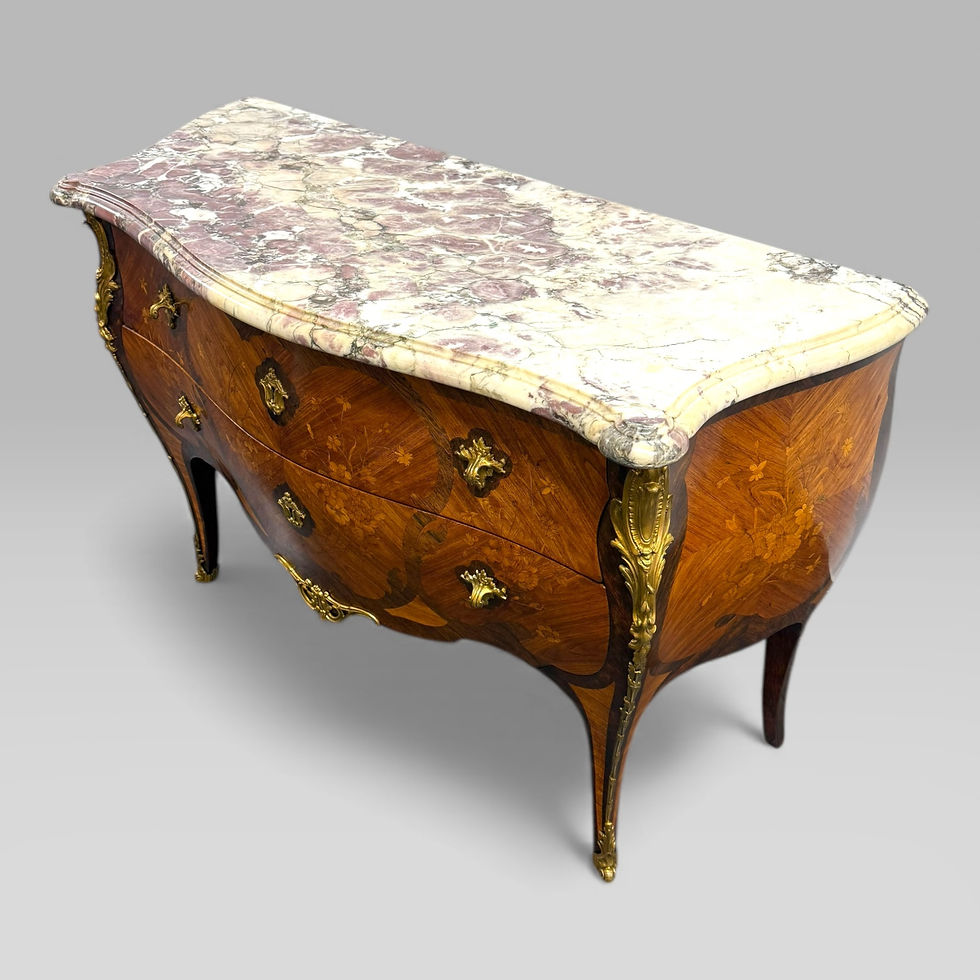 Thumbnail: Antique French Tulipwood & Rosewood Louis XV Style Marquetry Commode