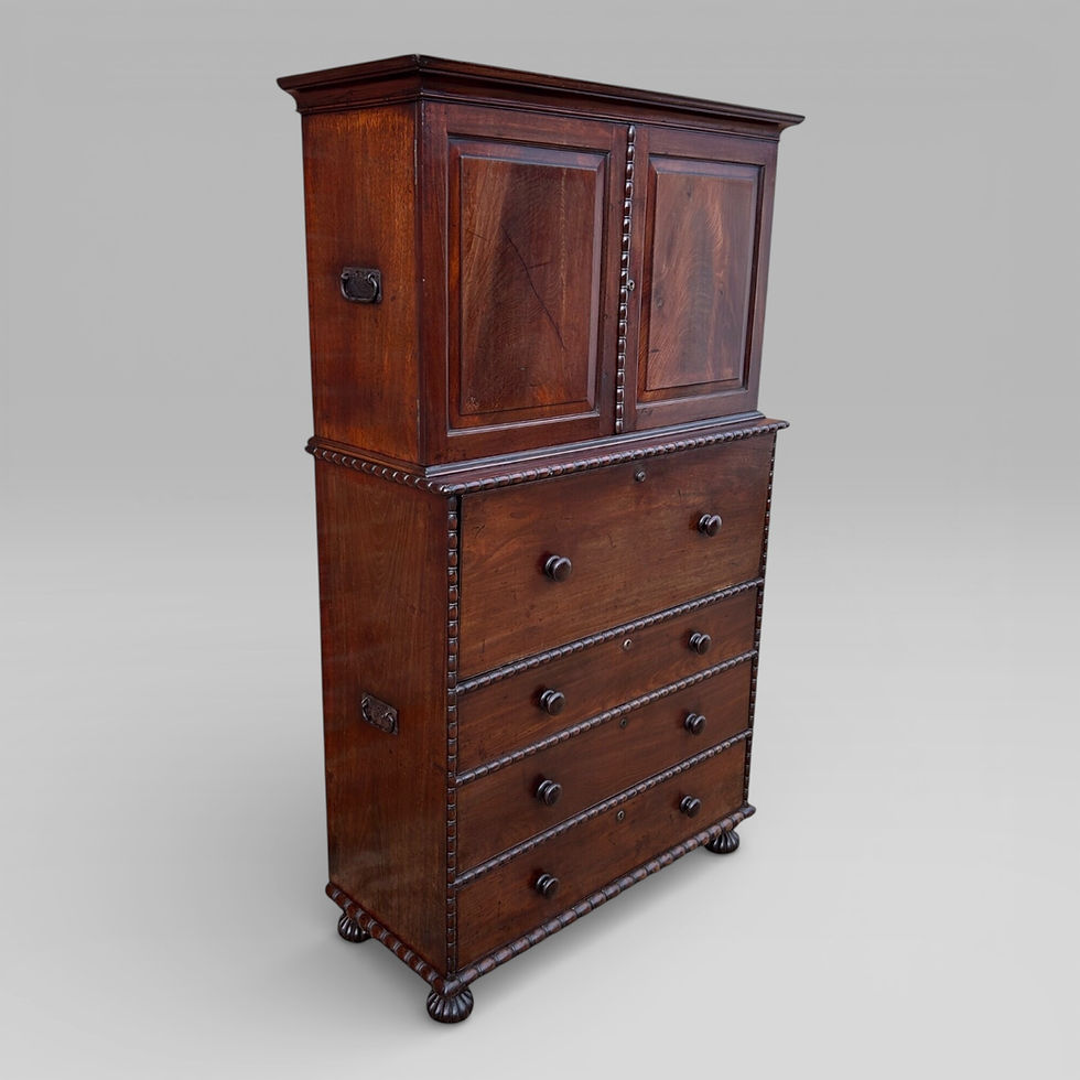 Thumbnail: 19th Century Padouk Anglo-Indian Campaign Chest with Secretaire & Cupboard