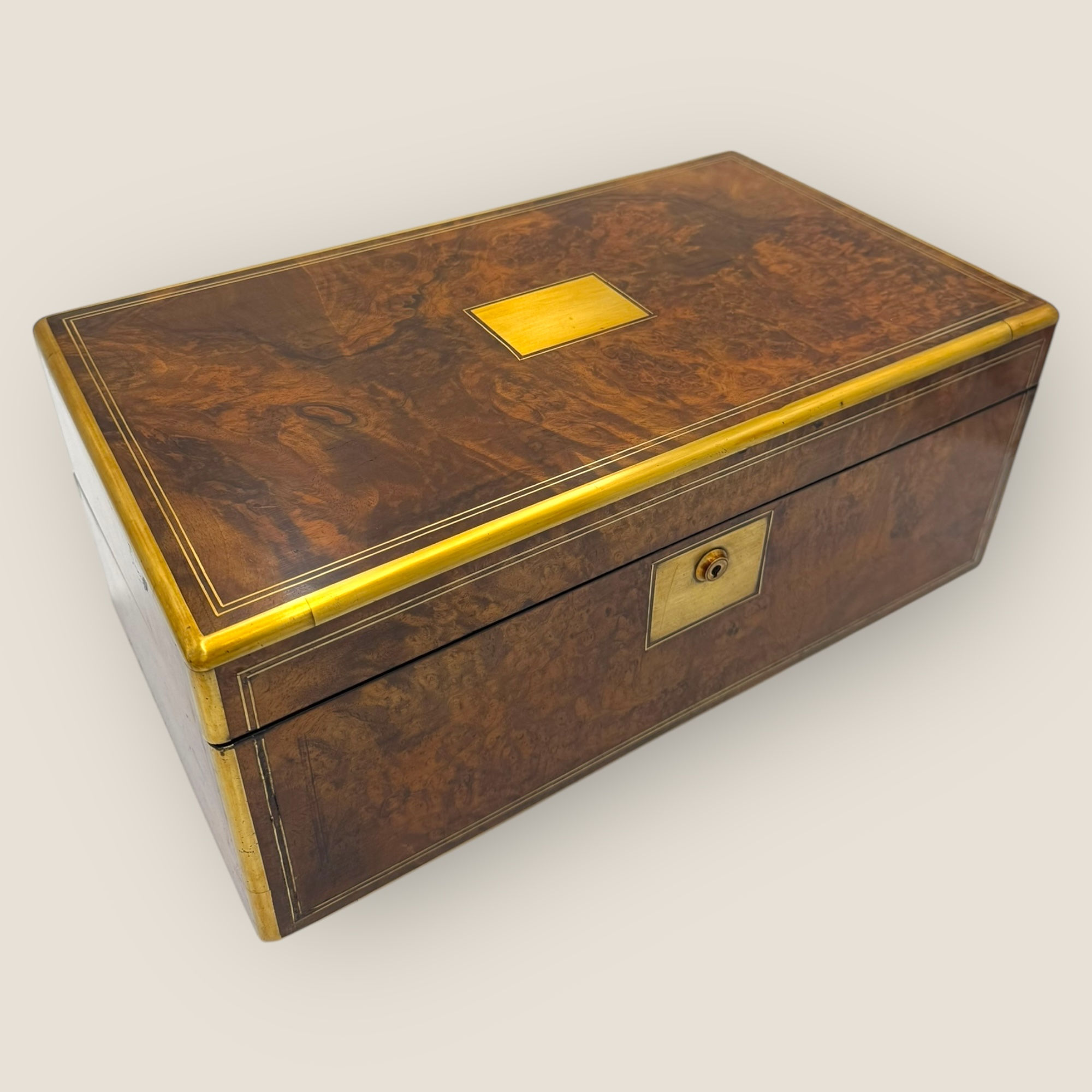 Victorian Burr Walnut & Brassbound Campaign Writing Slope