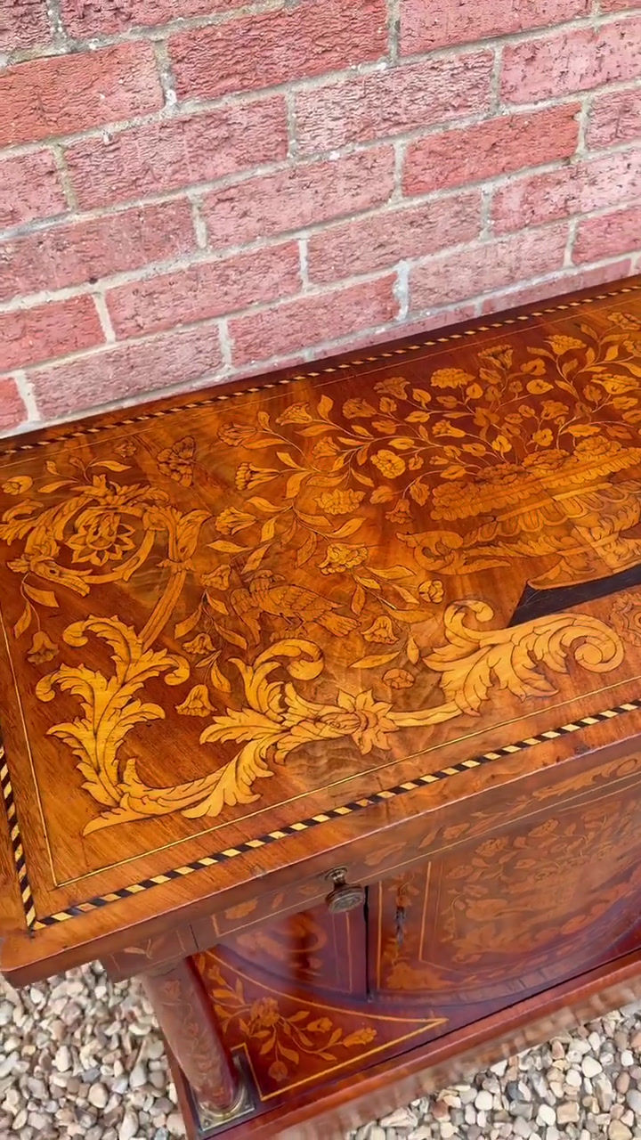 Thumbnail: Antique 18th Century Dutch Marquetry Inlaid Mahogany Console Wall Table Cabinet