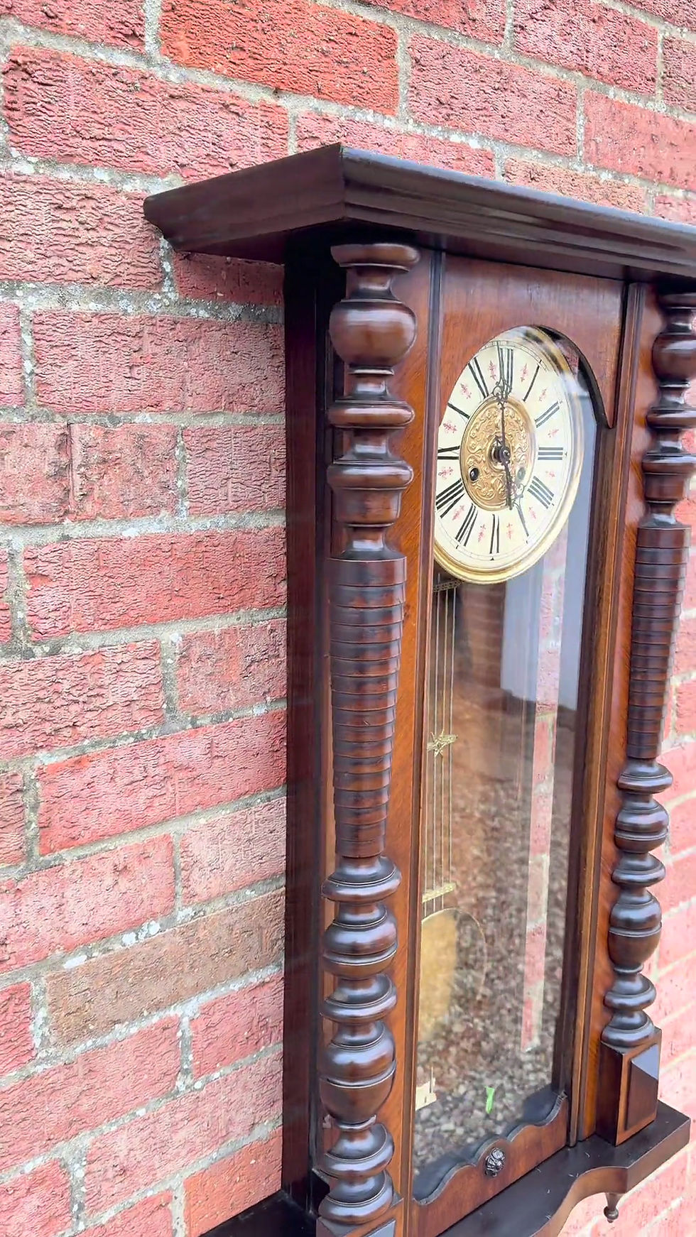 Thumbnail: Antique German Victorian Walnut Vienna Regulator Wall Clock | Brass Dial & Key