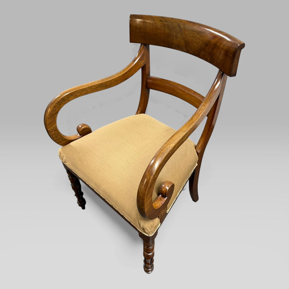 Thumbnail: Antique William IV Mahogany Elbow Chair with Carved Tulip Legs