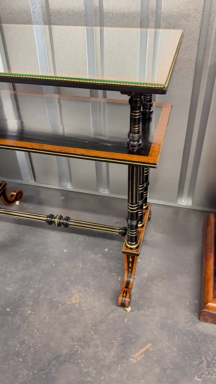 Thumbnail: Victorian Aesthetic Movement Amboyna & Ebonised Dumbwaiter Table