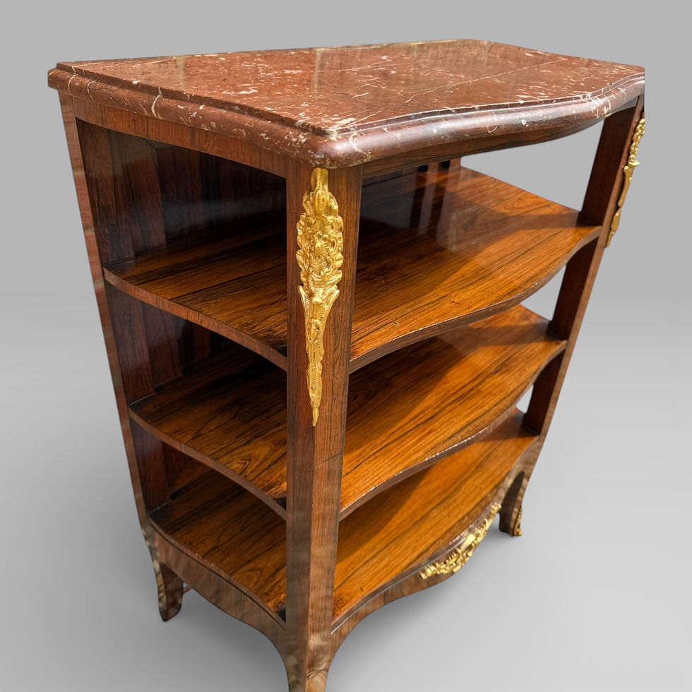 Thumbnail: Antique French Rosewood & Marble Brass Ormolu Side Cabinet with Book Shelves