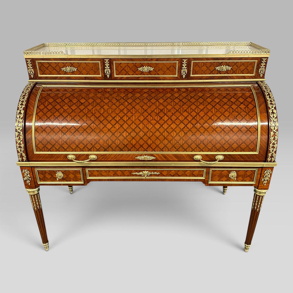 Thumbnail: 19th Century French Louis XVI Style Parquetry & Ormolu Cylinder Desk Front view