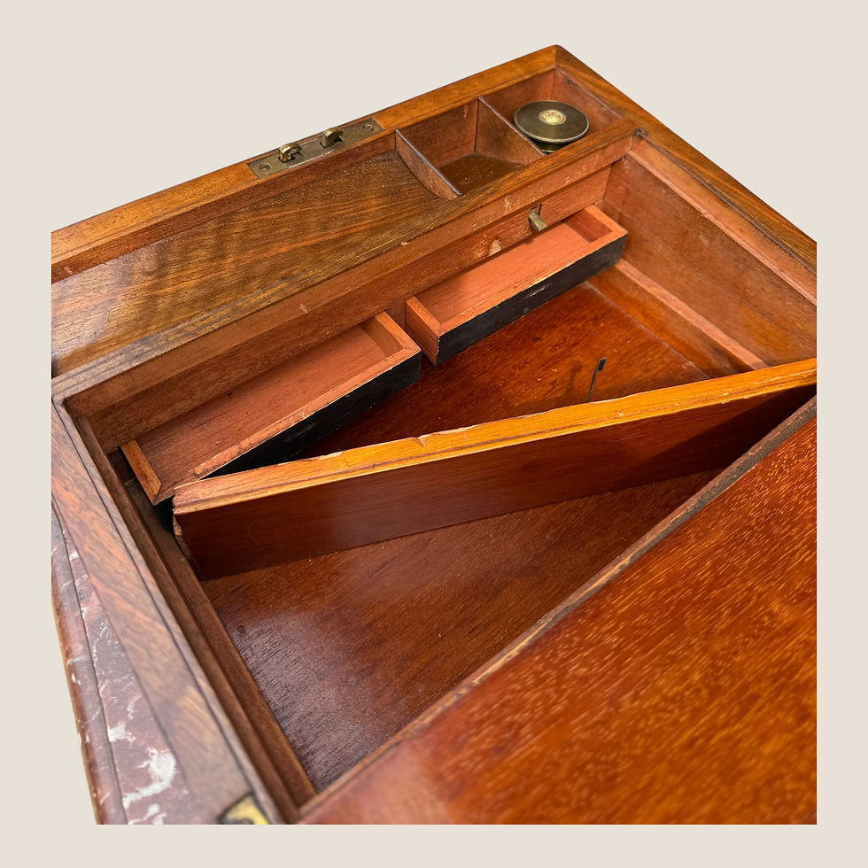 Thumbnail: Antique Victorian Walnut & Brass Campaign Writing Slope Box - Leather Interior