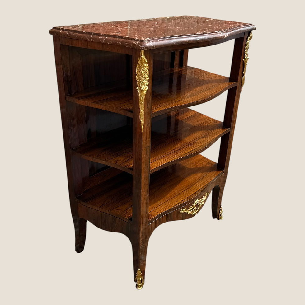 Antique French Rosewood & Marble Brass Ormolu Side Cabinet with Book Shelves