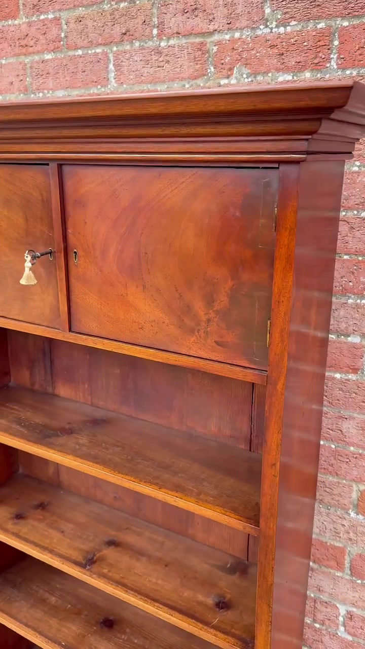 Thumbnail: Antique Victorian Mahogany Open Bookcase with Two Cupboards & 4 Book Shelves