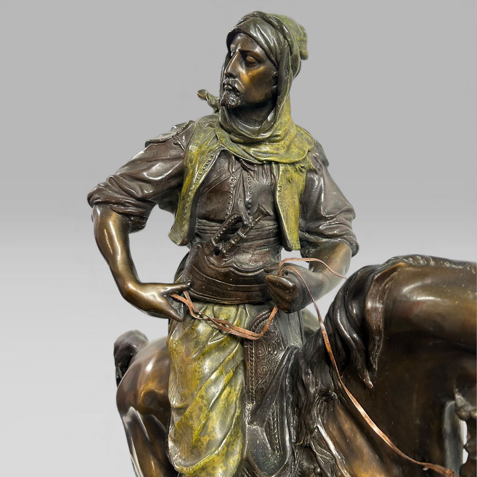 Thumbnail: Antique French Bronze Sculpture Arab Horseman After Barye & Guillemin, 75 cm