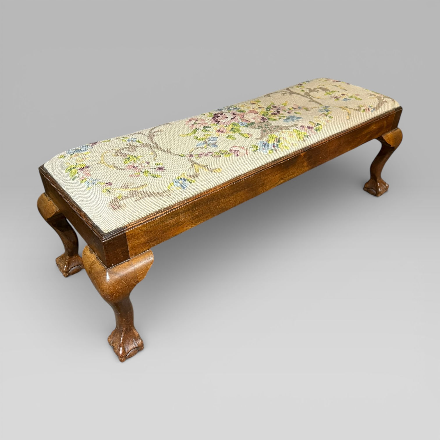 Antique Edwardian Mahogany Needlework Footstool