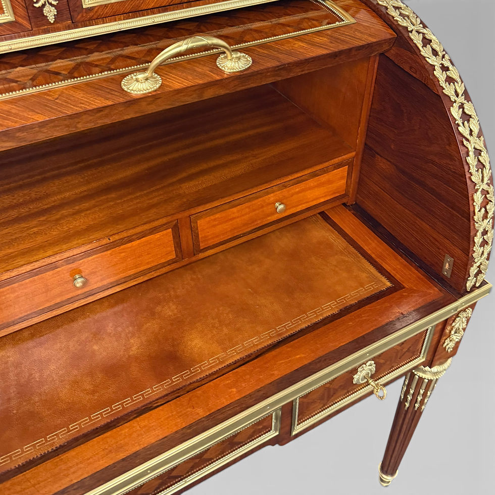 Thumbnail: 19th Century French Louis XVI Style Parquetry & Ormolu Cylinder Desk Interior Close Up.