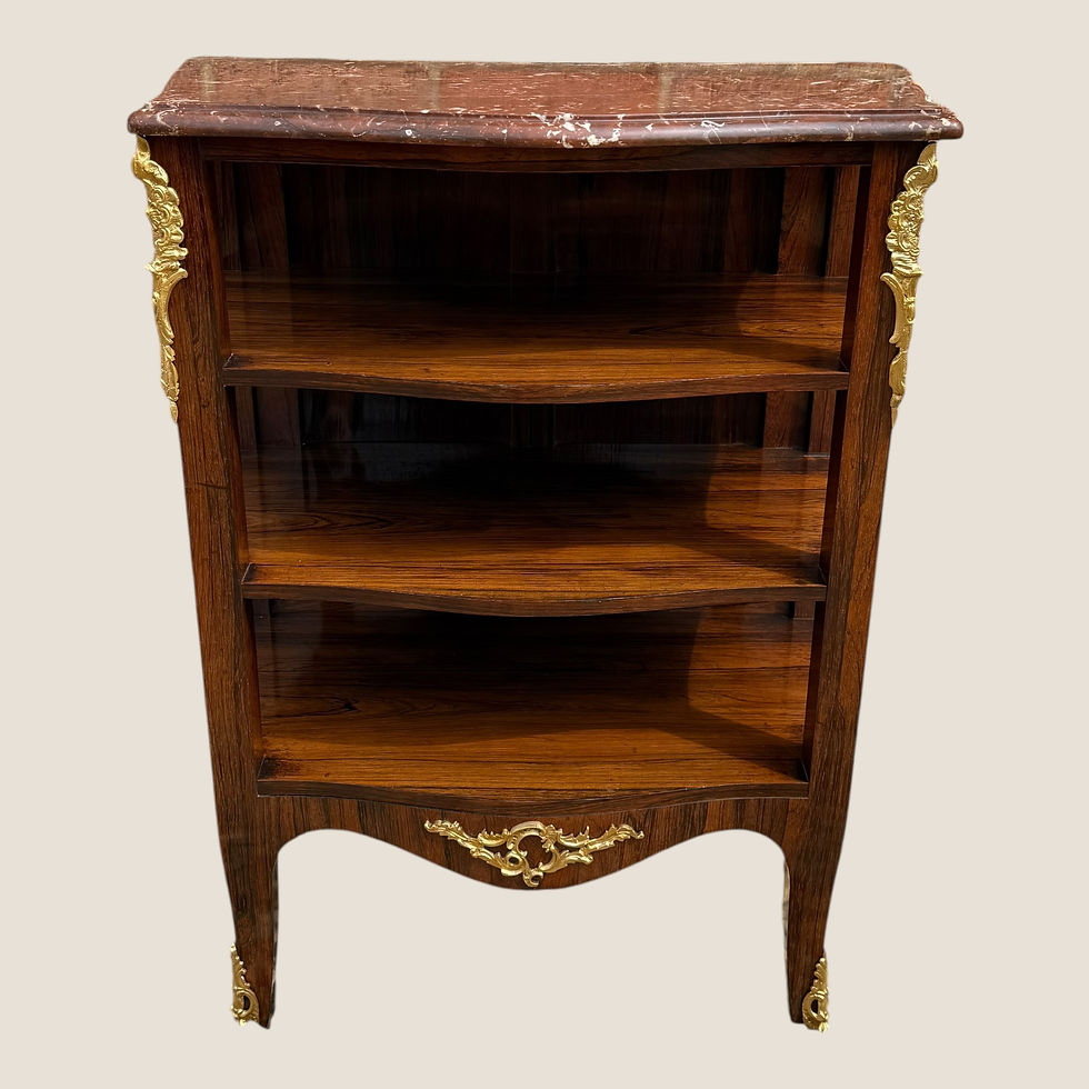 Antique French Rosewood & Marble Brass Ormolu Side Cabinet with Book Shelves