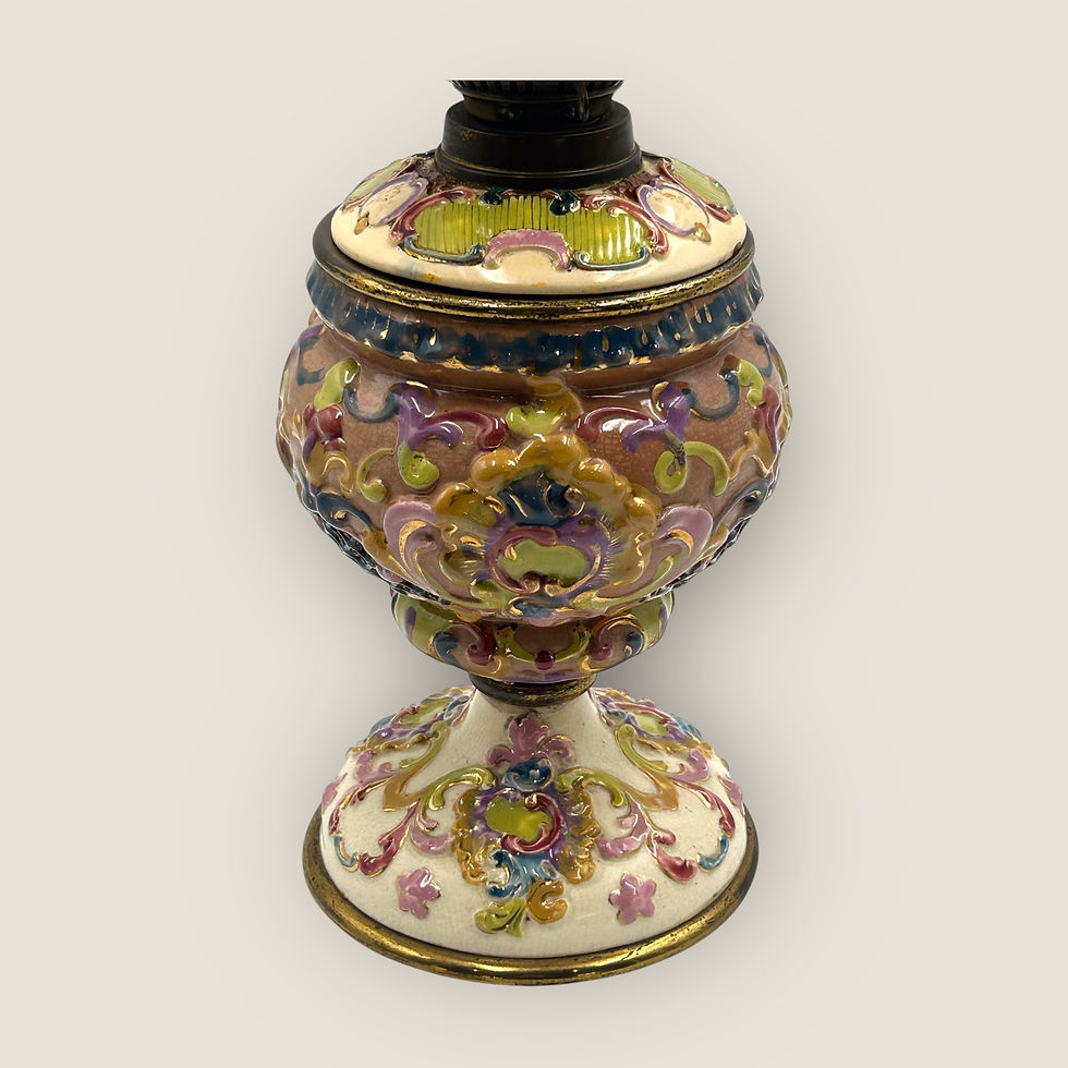 Thumbnail: Late 19th Century Brass and Porcelain Oil Lamp by Fischer J Budapest