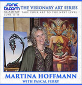 Martina Hoffmann in fonrt of her painting, Alien Ascension