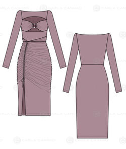 Hollow Out Longsleeve Side-Slit Midi Dress