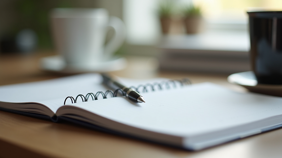 Close-up view of a notebook and pen on a table ready for therapy notes