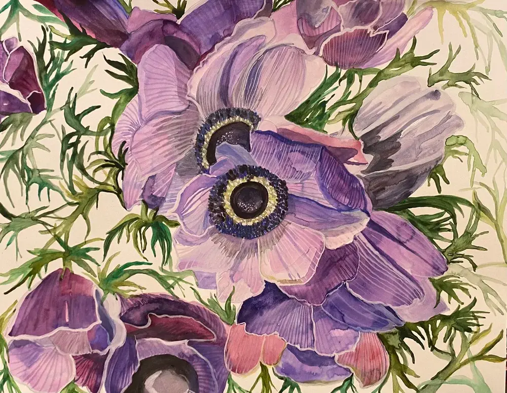 Purple Anemones (9"x12" watercolor)
