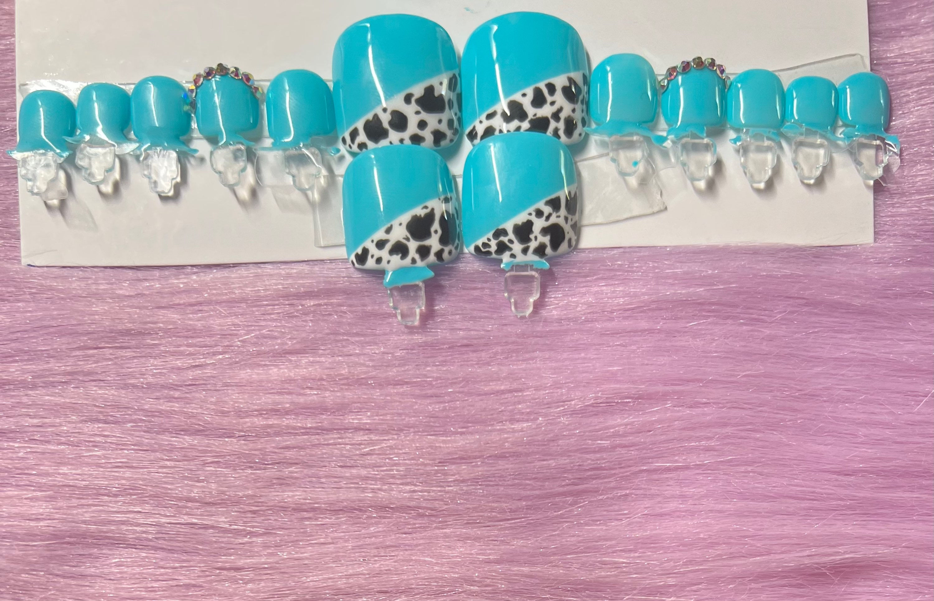 Blue cow toe press ons(medium pictured)