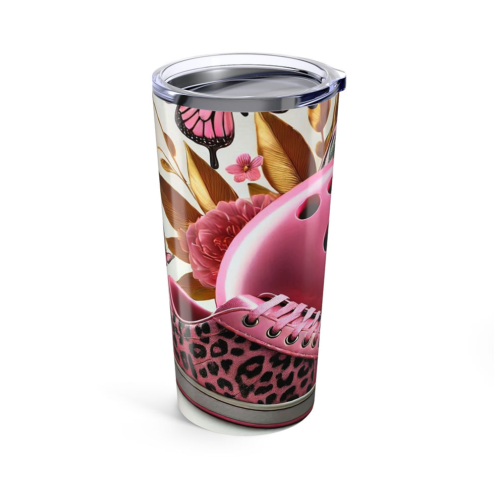 Thumbnail: Chic Bowling Tumbler 20oz - Stylish Pink Leopard Print Design