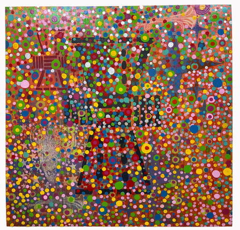 Last Storm (Generation to Generation series), acrylic paint and screenprint on wooden panel, 36”X36”, 2021. 