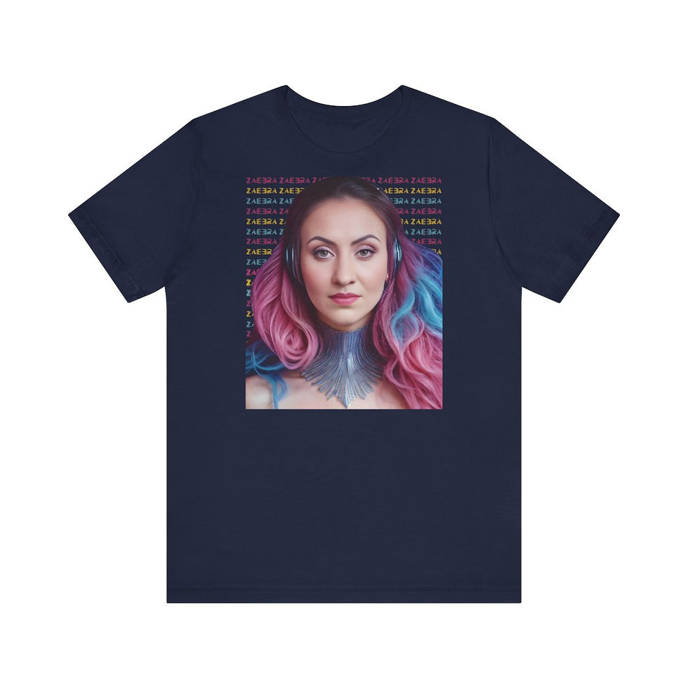 ZAEERA Merchandise Shirt, Band Shirt, Schweizer Bands unterstützen, Fan Shirt, navi blaues Shirt, popart Bild der Sängerin Zaeera, pinke Haare, Logo, Neon Schriften, Pop Art Shirt, pop culture
