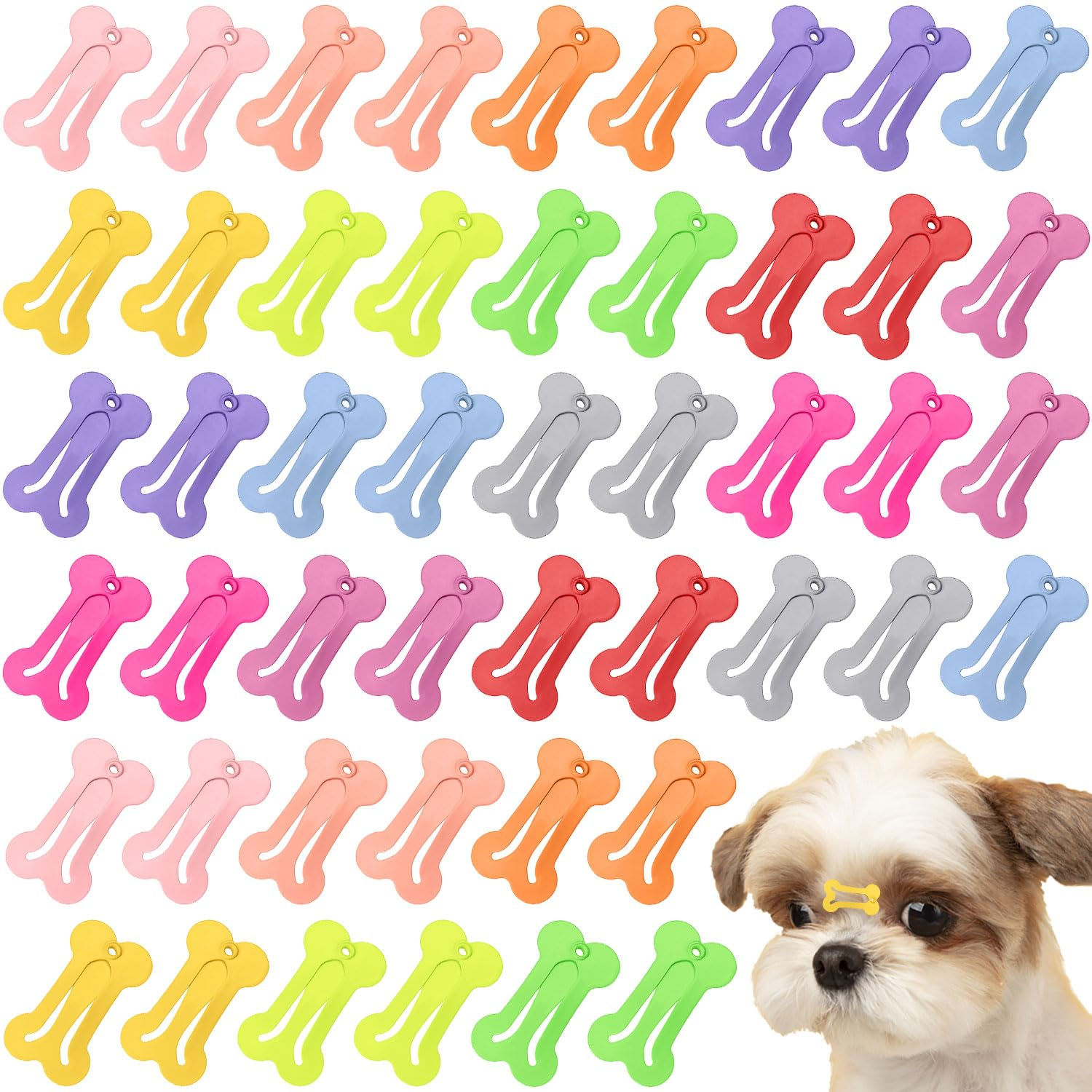 BOYIVI 48 Pieces Hair Clips for Dogs 1 Inch Mini Bone Shaped Snap Pet Hair Barre